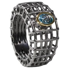 German Kabirski Grotel Blue Topaz Black Rhodium 925 Silver Ring