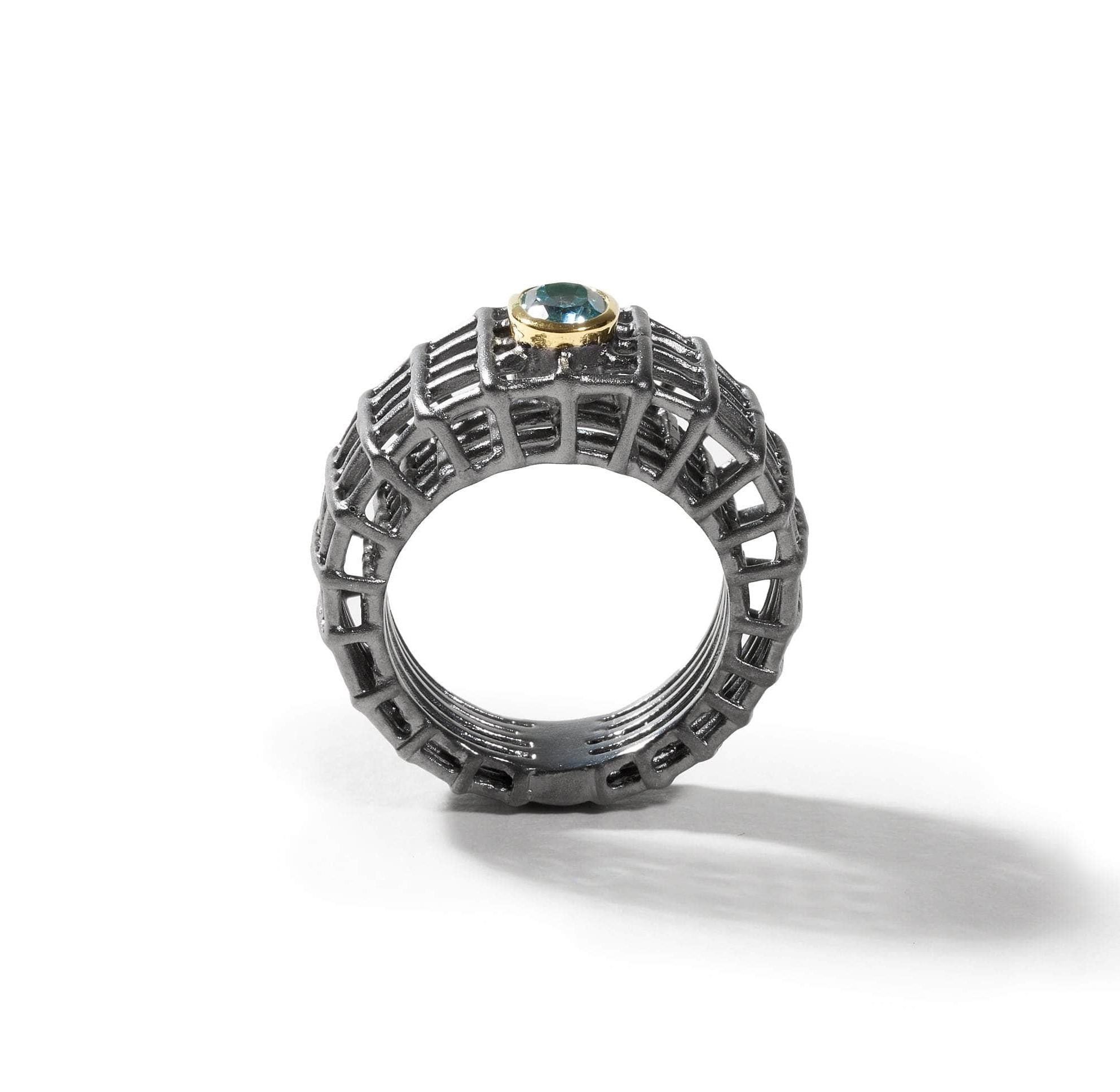 Deutscher Kabirski-Grotel-Blautopas-Ring (Zeitgenössisch) im Angebot