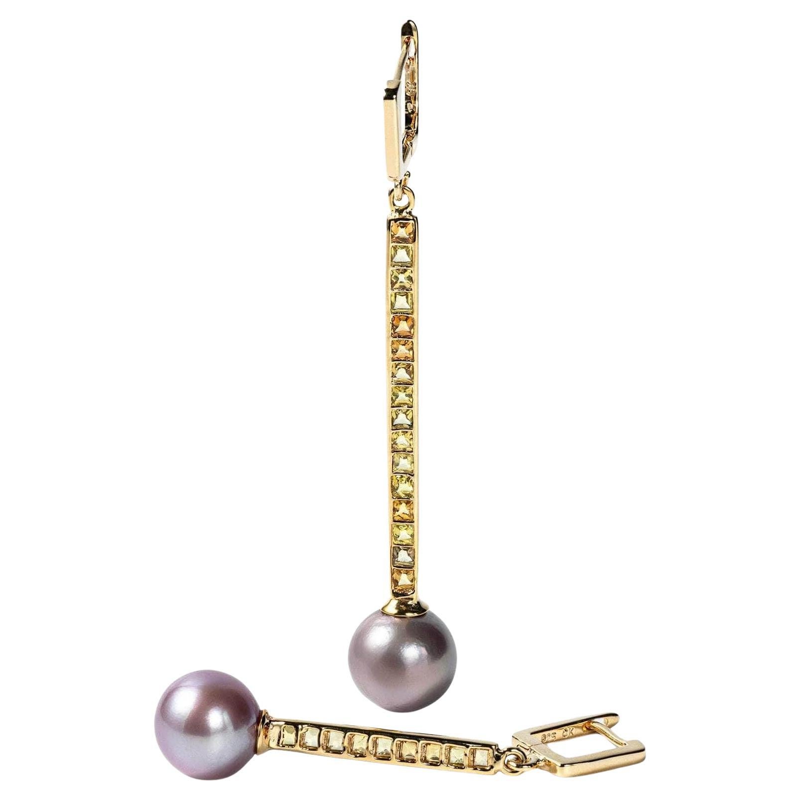 Orecchini asimmetrici con perle e zaffiri in argento placcato oro German Kabirski Gwen in vendita