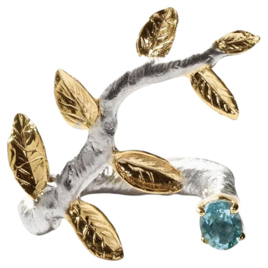 German Kabirski Haara 925 Sterling Silver Cocktail Ring with Blue Topaz
