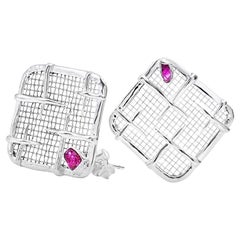 German Kabirski Jaal Lightweight Natural Raw Ruby Silver & Titanium Earrings