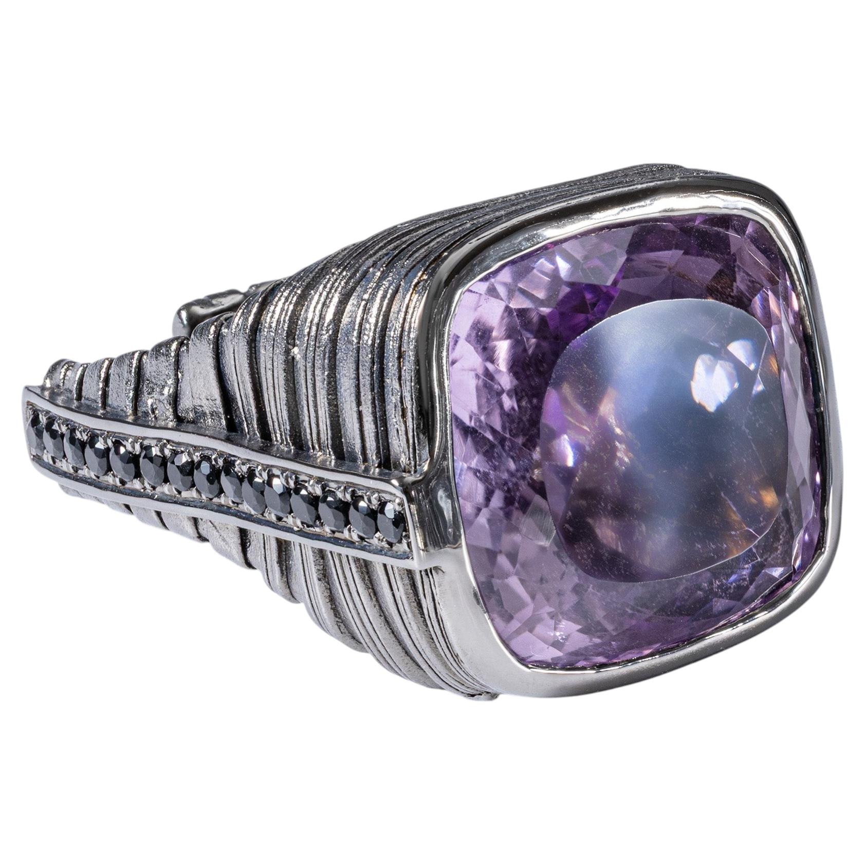 German Kabirski Jabbah Singular Edition Silver Ring with Amethyst & Spinel