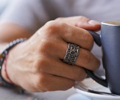 German Kabirski Kail Bague unisexe en argent saphir bleu rond naturel