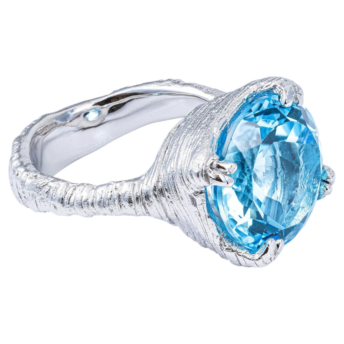 Anello d'argento con Topazio Blu Taglio Tondo Naturale German Kabirski Kaio
