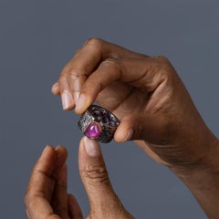 German Kabirski Kay Black Ruthenium & Gold-Plated Silver Barrel Ring with Ruby