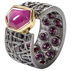 German Kabirski Kay Black Ruthenium & Gold-Plated Silver Barrel Ring with Ruby