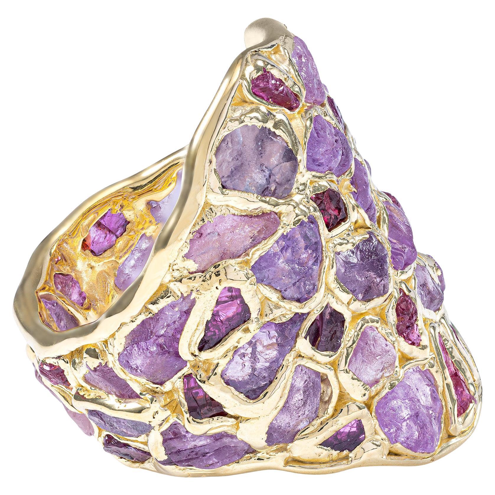 German Kabirski Kelea Handcrafted Pink Sapphire
Ruby Gold Plated Silver Ring