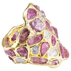 German Kabirski Kelea Handcrafted White Zircon 
Ruby Gold Plated Silver Ring