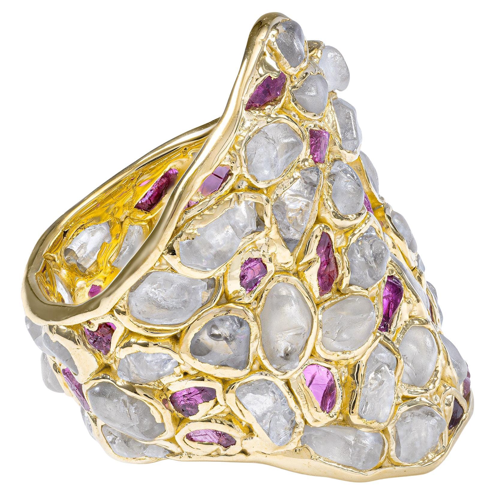 German Kabirski Kelea Handcrafted Zircon
Ruby Gold Plated Silver Ring