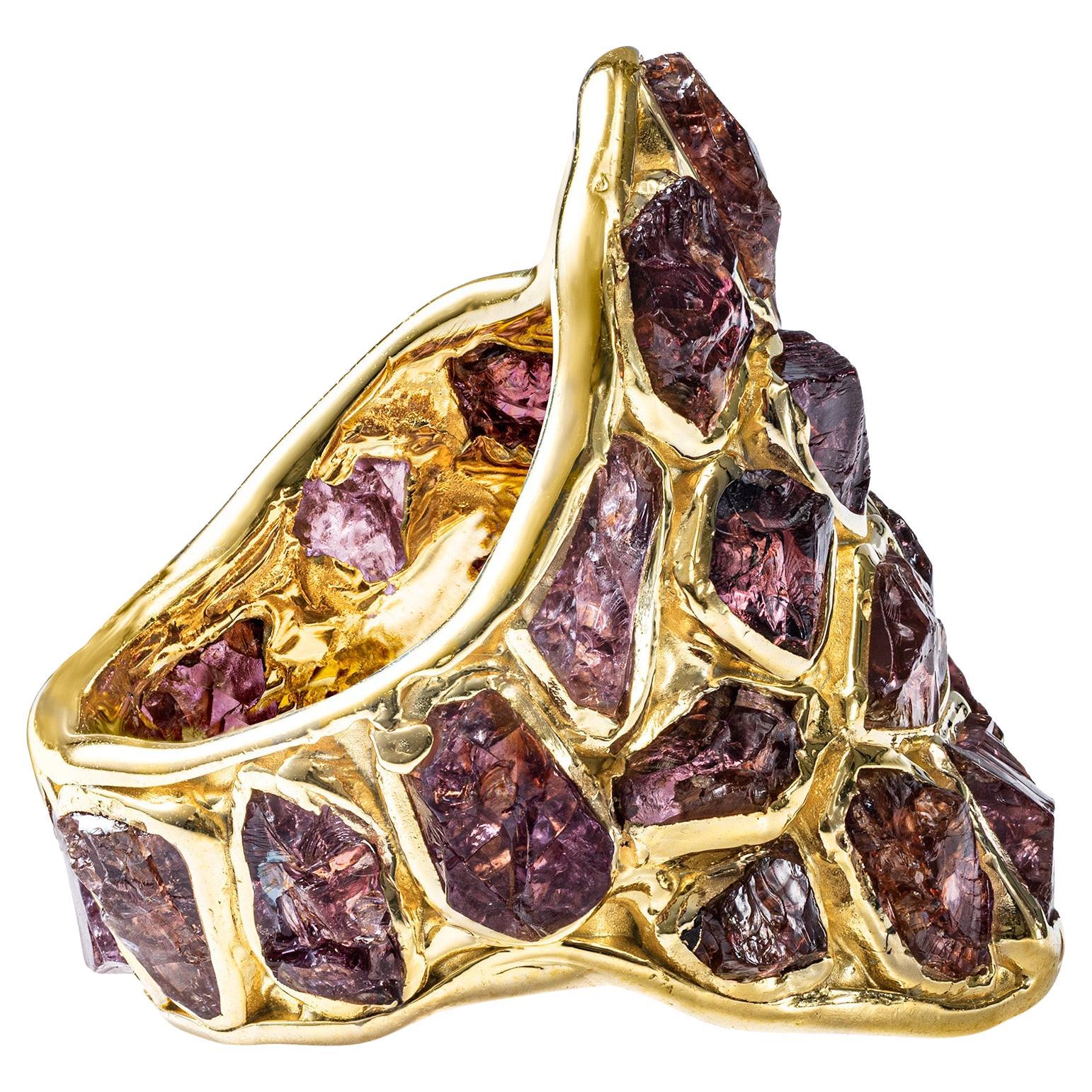 German Kabirski Kelea Rough Garnet Gold Plated Silver Ring