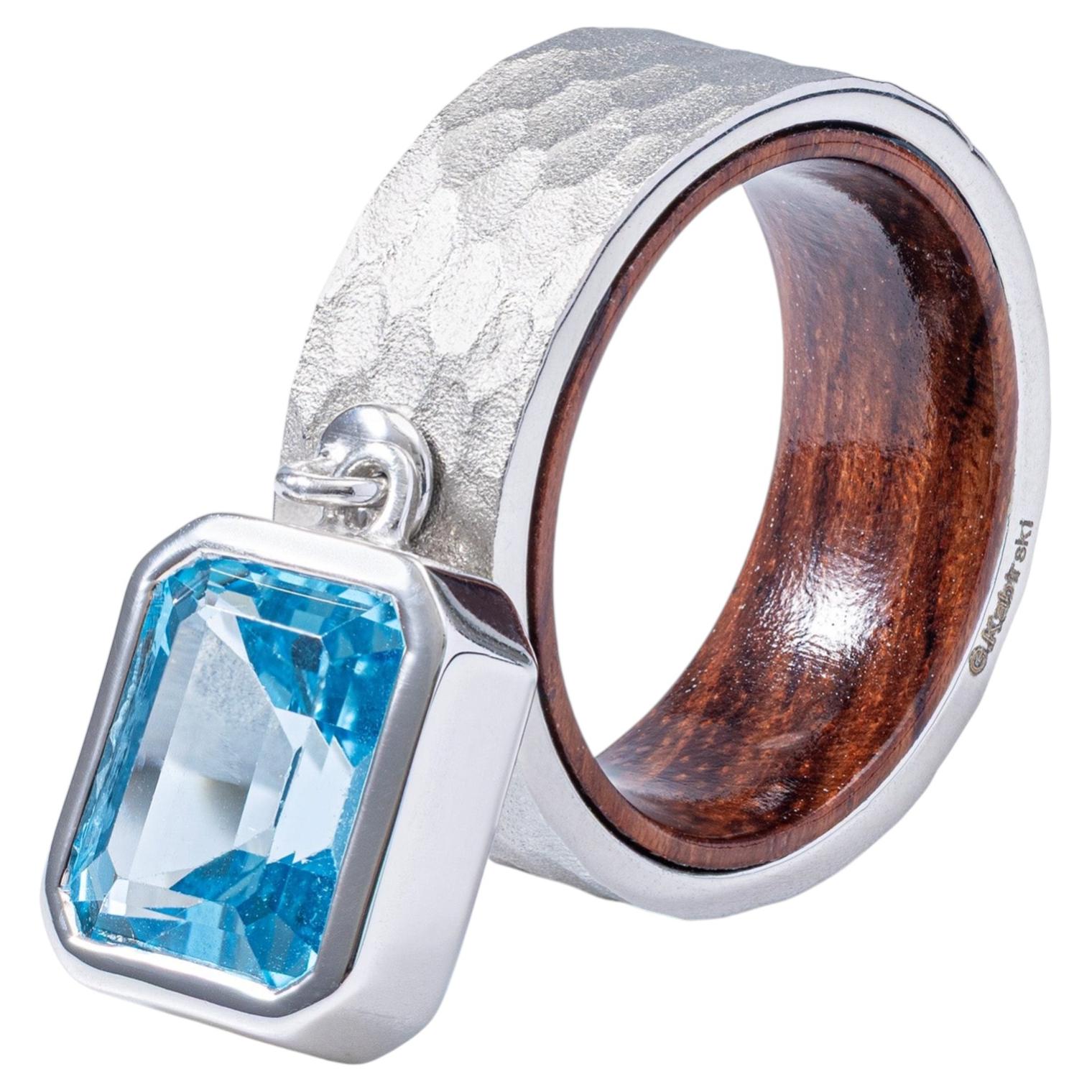 German Kabirski Kelpie 925 Sterling Silver Ring with Octagon Cut Blue Topaz For Sale