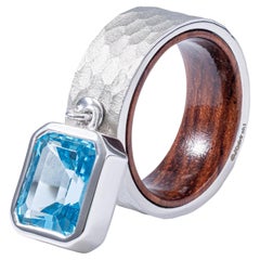German Kabirski Kelpie 925 Sterling Silver Ring with Octagon Cut Blue Topaz