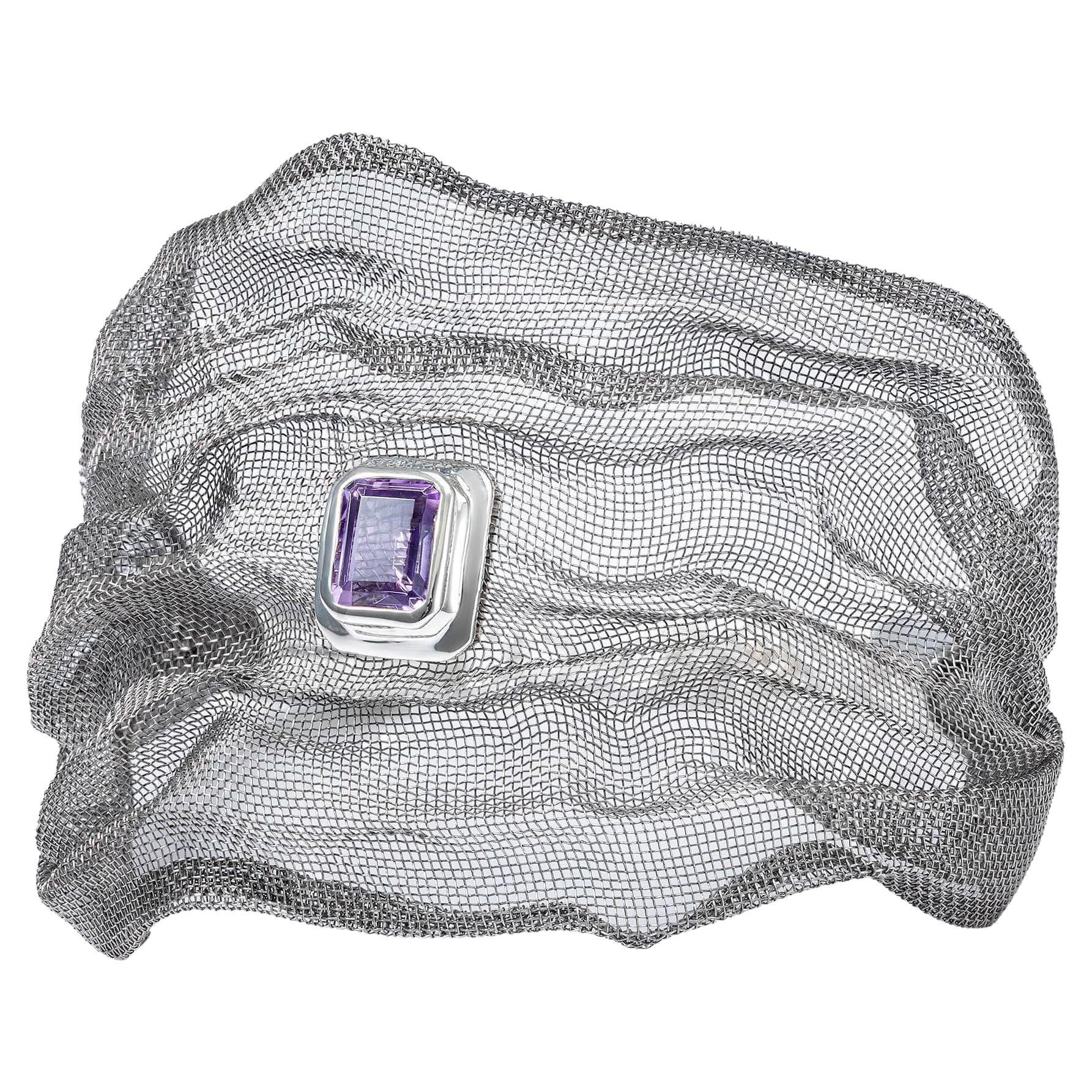 German Kabirski Kinui Limited Edition Amethyst Silver 
Titanium Mesh Bracelet