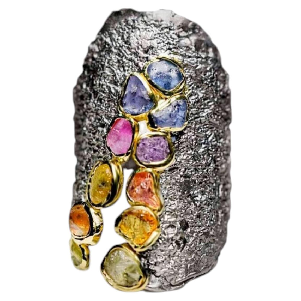 German Kabirski Latunia Black Rhodium & Gold Plated Silver Ring with Sapphire