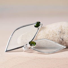 German Kabirski Liora Oval Cut Chrome Diopside Asymmetric Silver Earrings