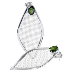 German Kabirski Liora Oval Cut Chrome Diopside Asymmetric Silver Earrings