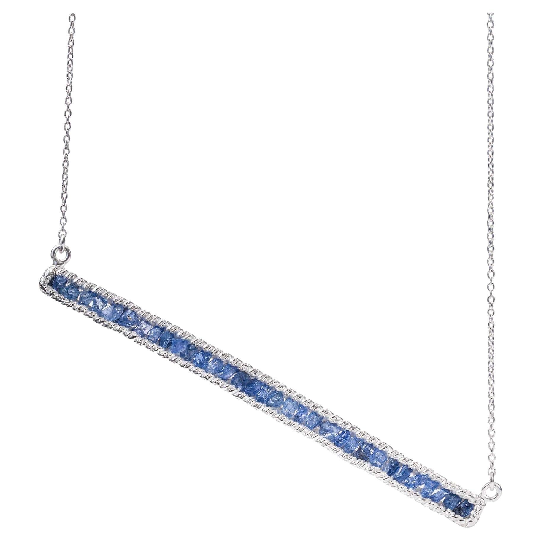 German Kabirski Lithos Artisan Raw Blue Sapphires Silver Necklace in vendita