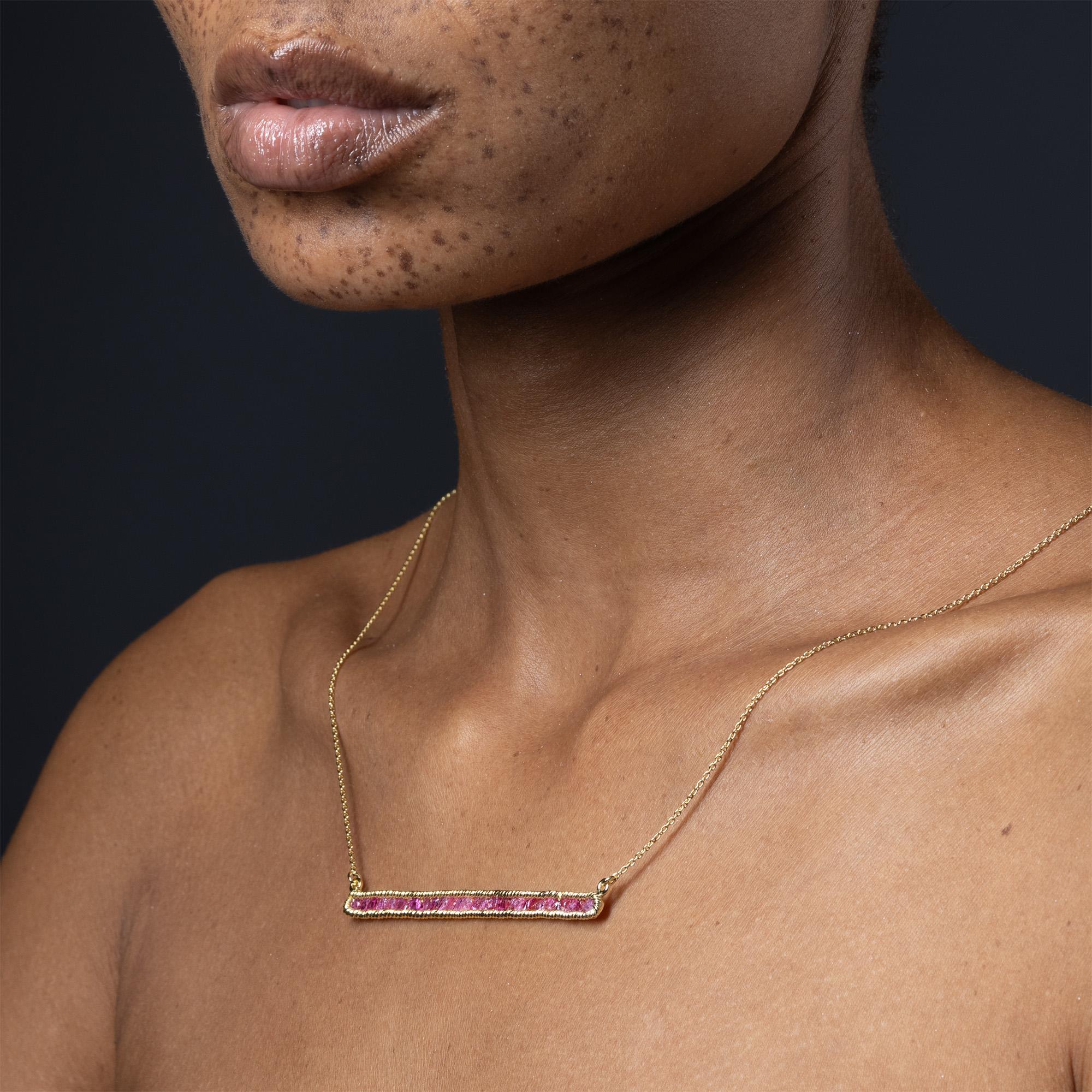 Taglio grezzo German Kabirski Lithos Natural Raw Rubies Gold-Plated Silver Necklace in vendita