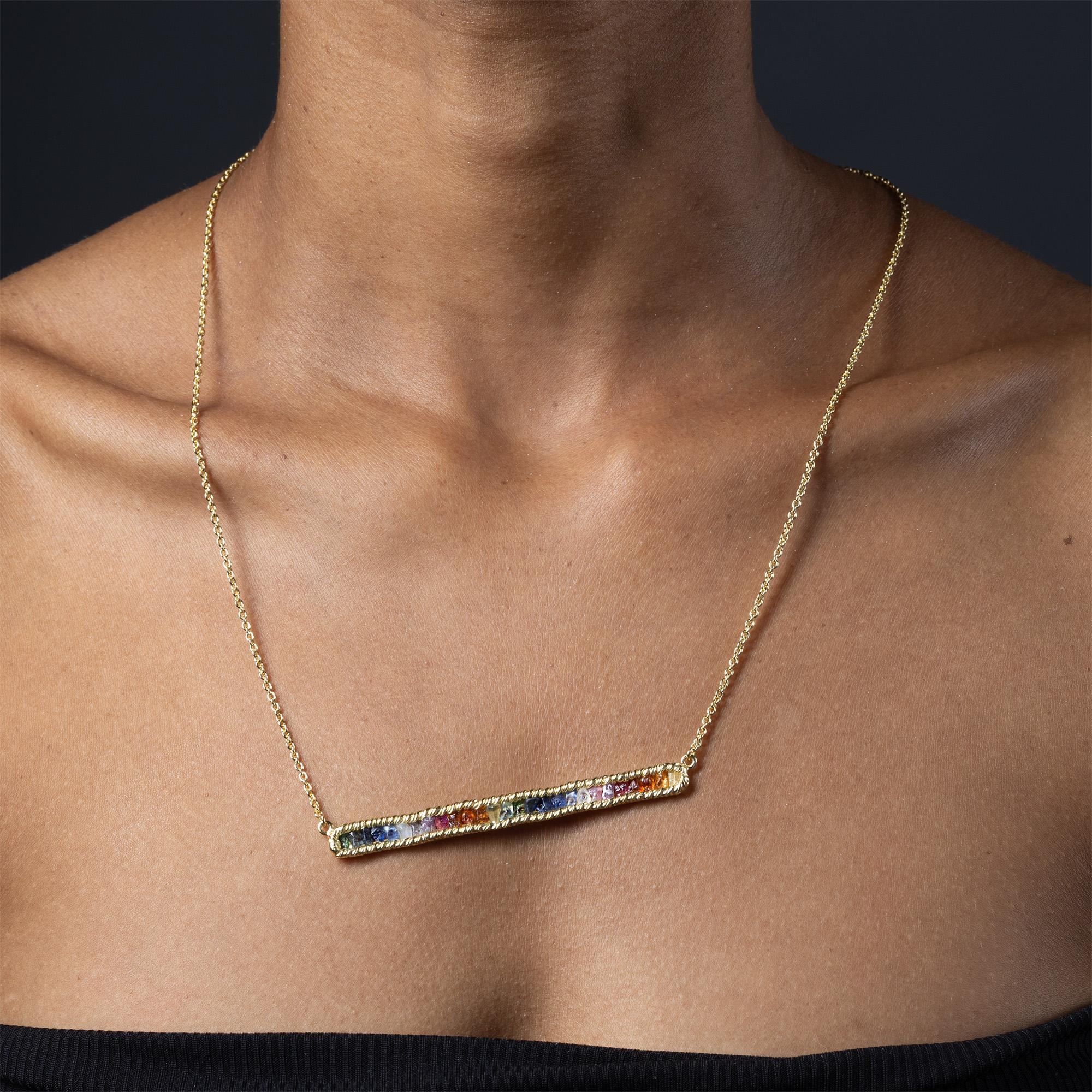 Contemporain German Kabirski Lithos Raw Mixed Sapphires Gold-Plated Silver Necklace en vente