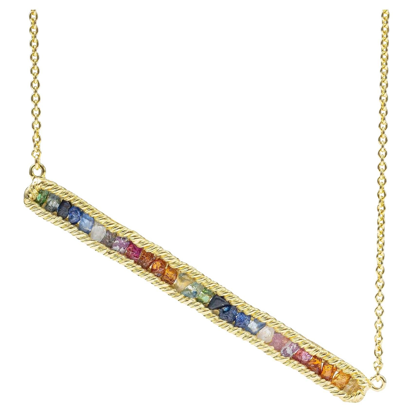 German Kabirski Lithos Raw Mixed Sapphires Gold-Plated Silver Necklace en vente