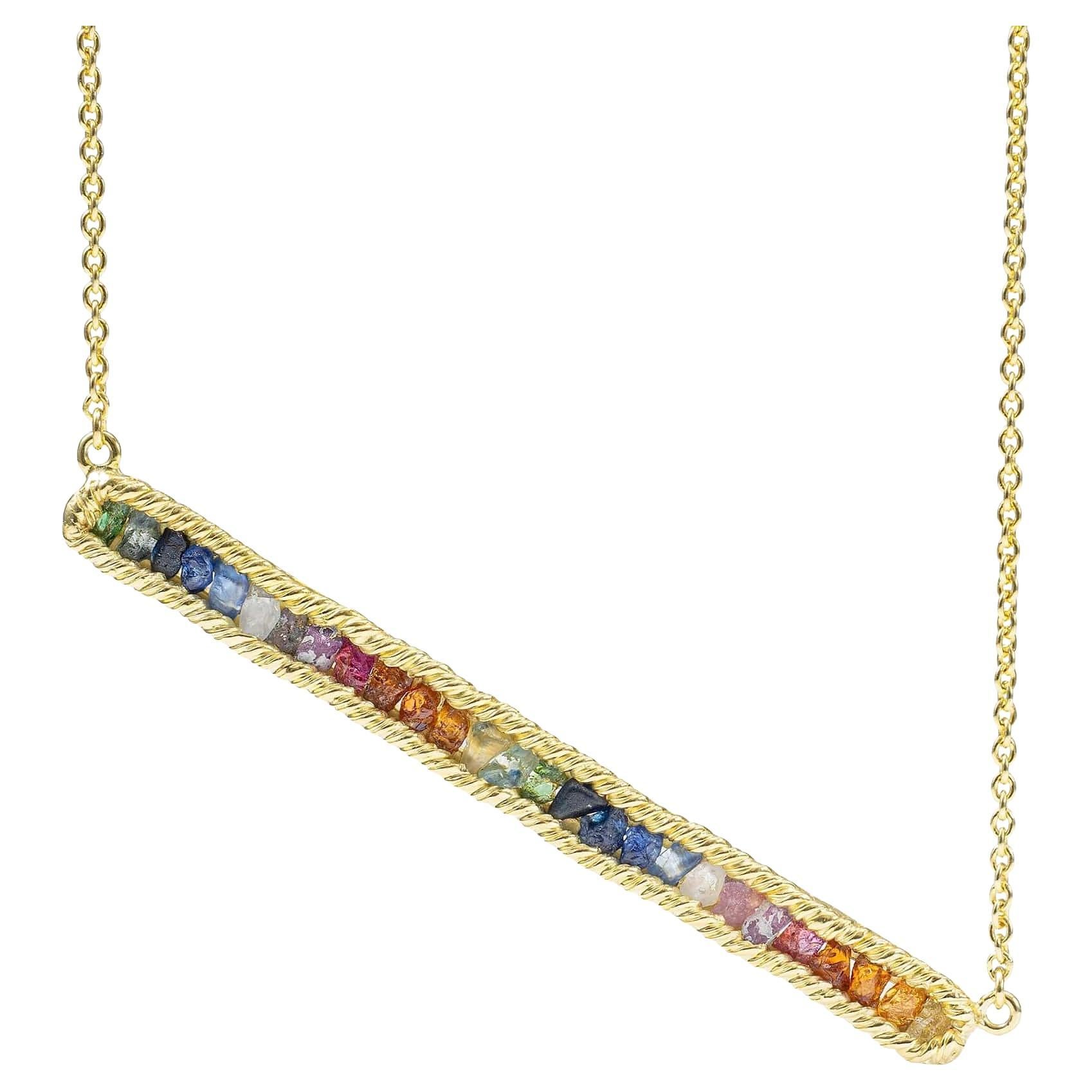 German Kabirski Lithos Raw Mixed Sapphires Gold-Plated Silver Necklace