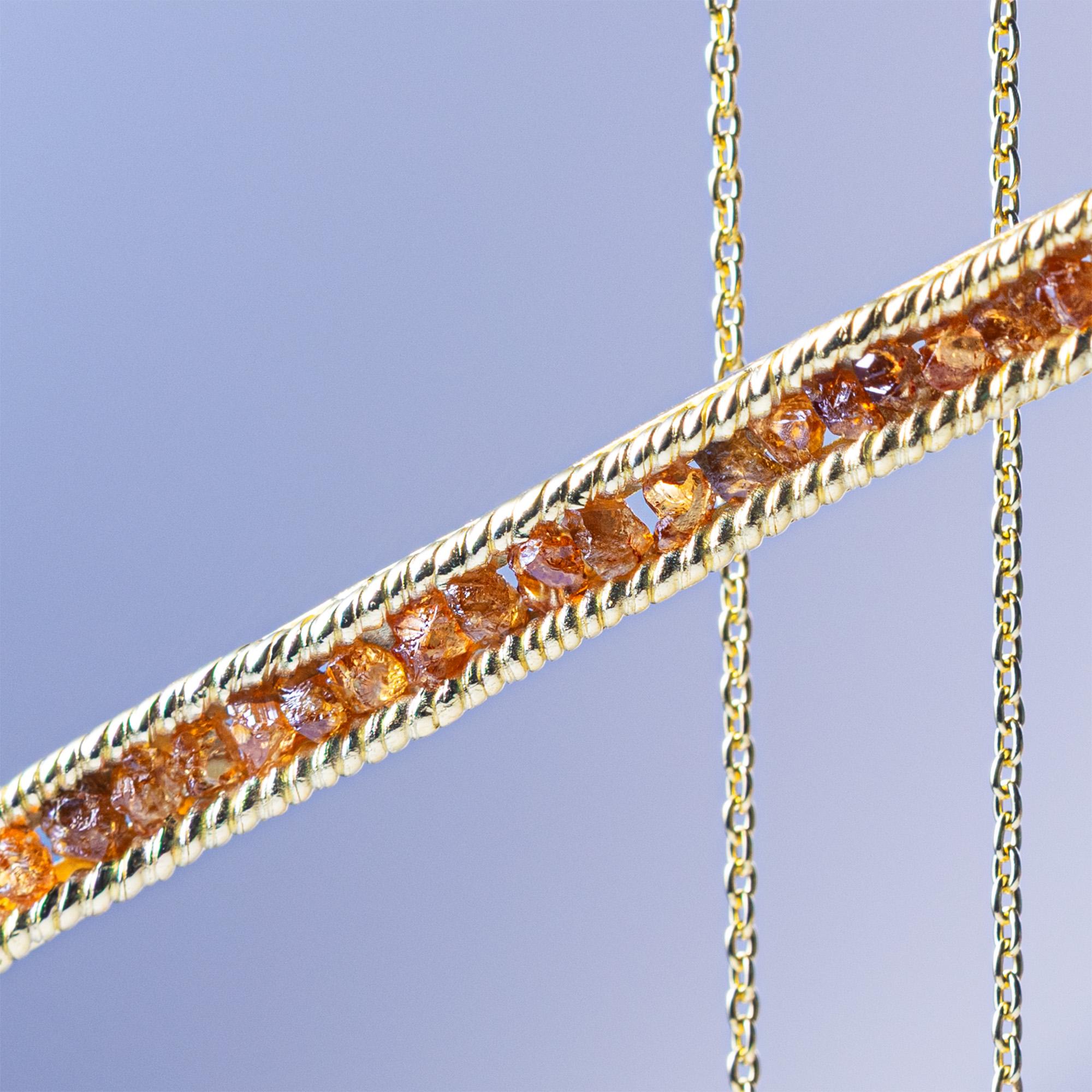 Contemporain German Kabirski Lithos Raw Natural Spessartine Gold-Plated Silver Necklace en vente