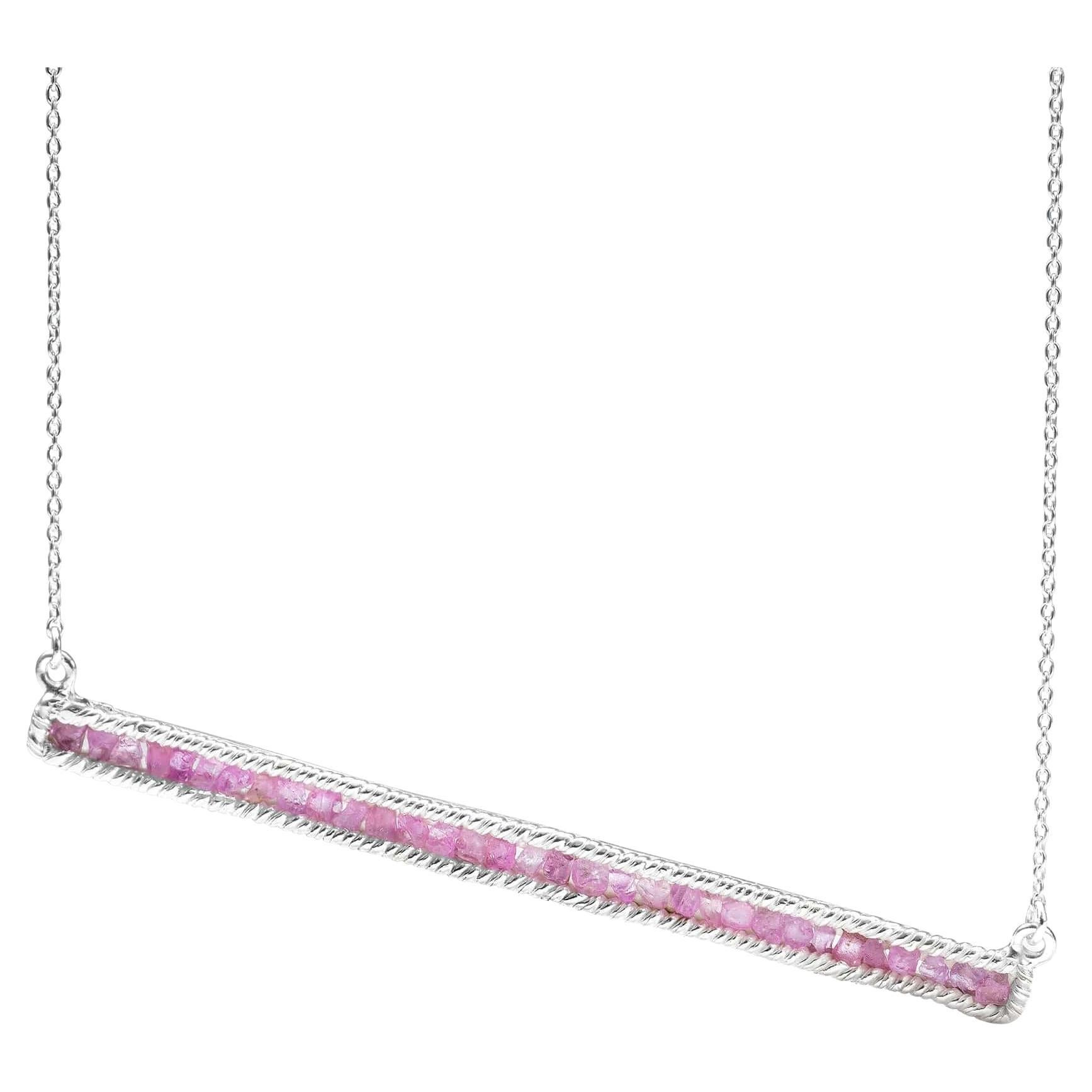 German Kabirski Lithos Raw Pink Sapphires Silver Necklace For Sale