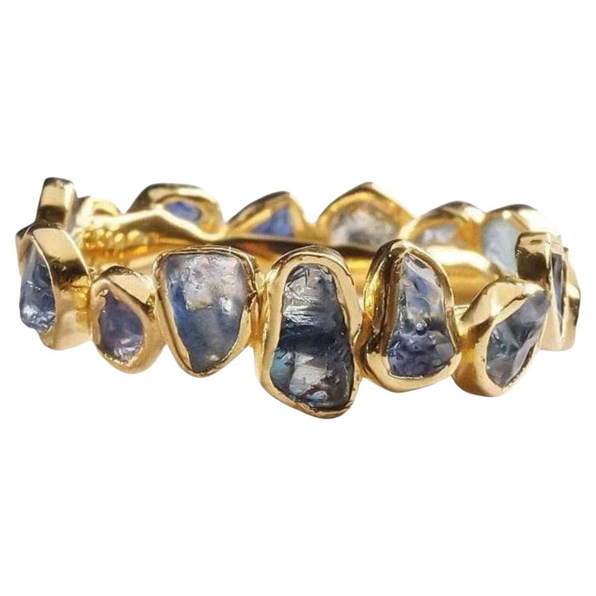 German Kabirski Livia Iconic Raw Blue Sapphire Gold Plated Silver Ring For Sale