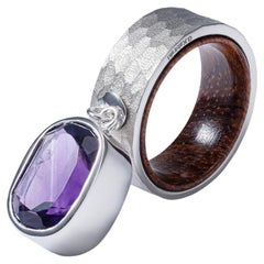 German Kabirski Lorelei Handmade Octagon Cut Amethyst Silver & Rosewood Ring