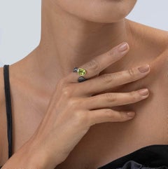 German Kabirski Luonto Peridot Black Rhodium & Gold Plated Silver Open Band Ring