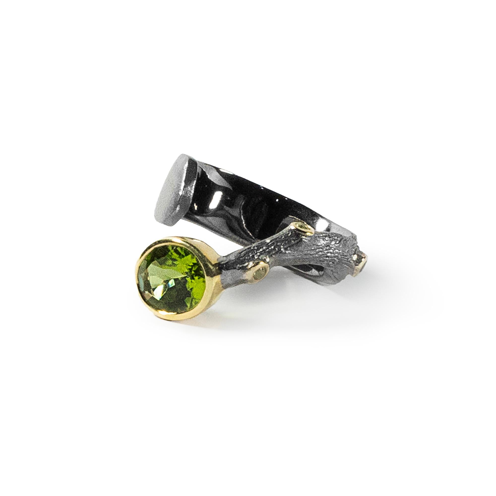 German Kabirski Luonto Rhodium & Gold Plated Silver Open Band Ring With Peridot View 3