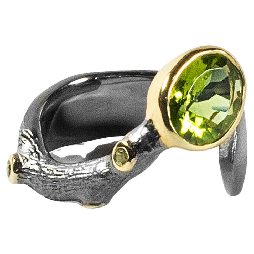 German Kabirski Luonto Peridot Black Rhodium 
Gold Plated Silver Open Band Ring For Sale