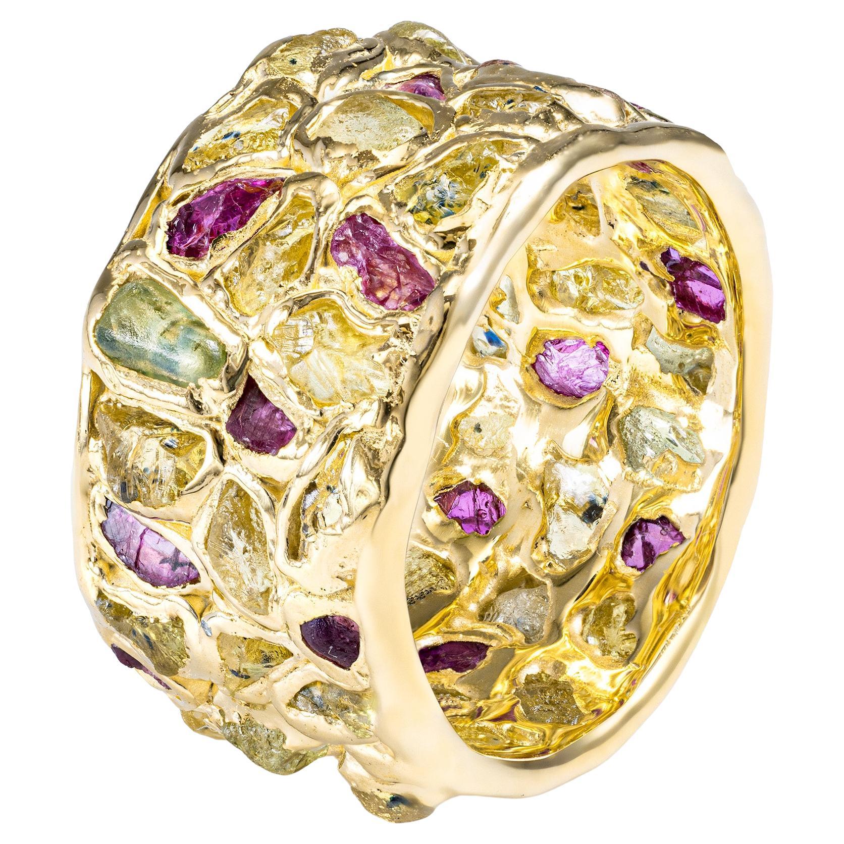 Pre-owned German Kabirski Lythara Handcrafted Ruby & Sapphire Gold Plated Silver Ring In Blue
