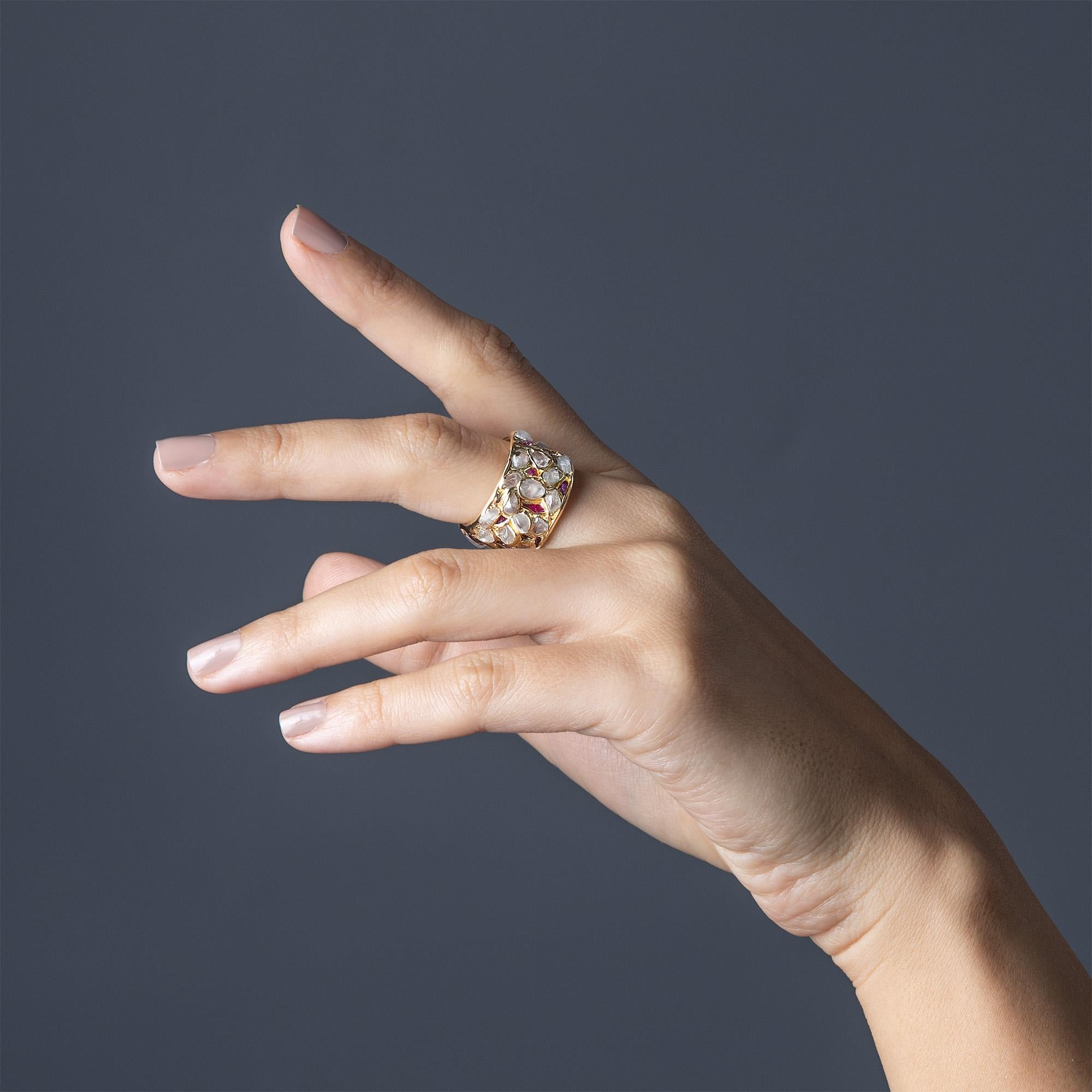 da uomo o donna Zircone grezzo e rubino German Kabirski Lythara Anello in argento placcato oro in vendita