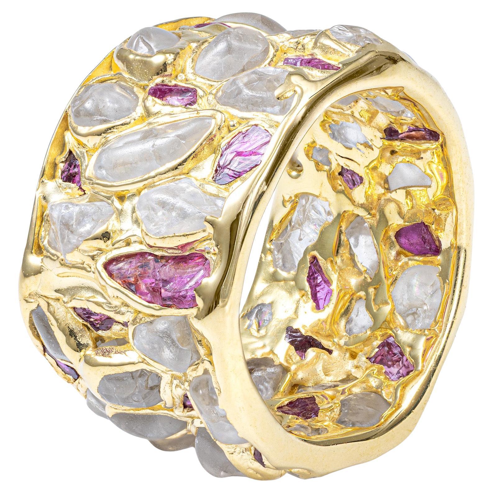 German Kabirski Lythara Raw Zircon 
Ruby Gold Plated Silver RIng