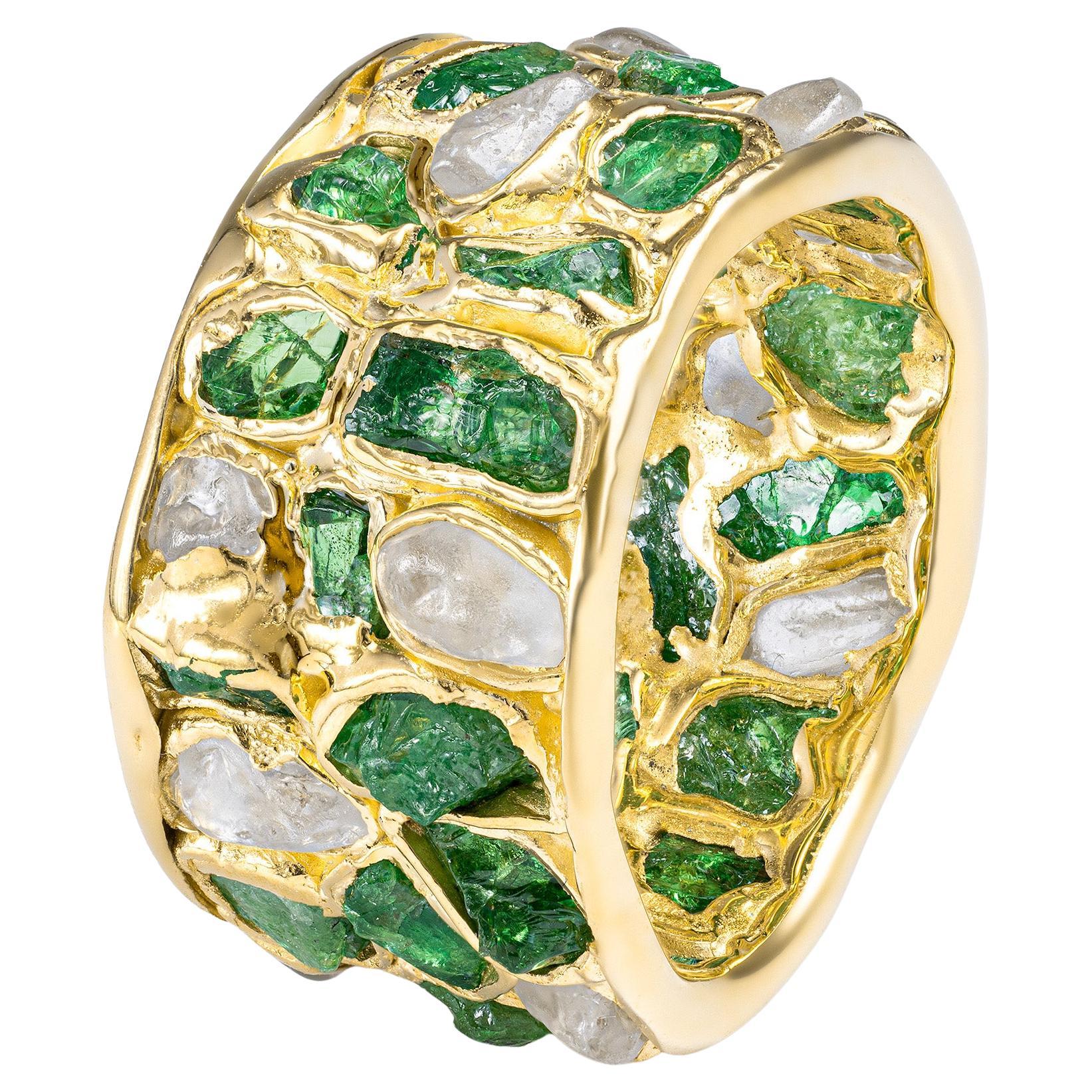 German Kabirski Lythara Tsavorite 
White Zircon Gold Plated Silver Ring