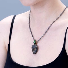 German Kabirski Mormo Silver Pendant with Ancient Limestone Maskette & Opal