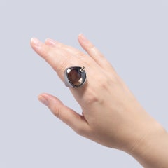 Deutscher Kabirski Nexor-Ring aus 925er Sterlingsilber mit Rauchquarz und schwarzem Spinell