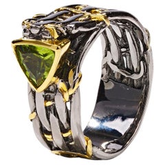 German Kabirski Nicasia Rhodium Plated Silver Ring with Trillion Cut Peridot