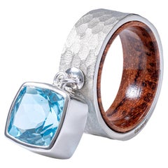 German Kabirski Nixie 925 Sterling Silver Ring with Cushion Cut Blue Topaz