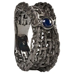 Deutscher Kabirski Oren Unisex natürlicher dunkelblauer Saphir Silber Band Ring