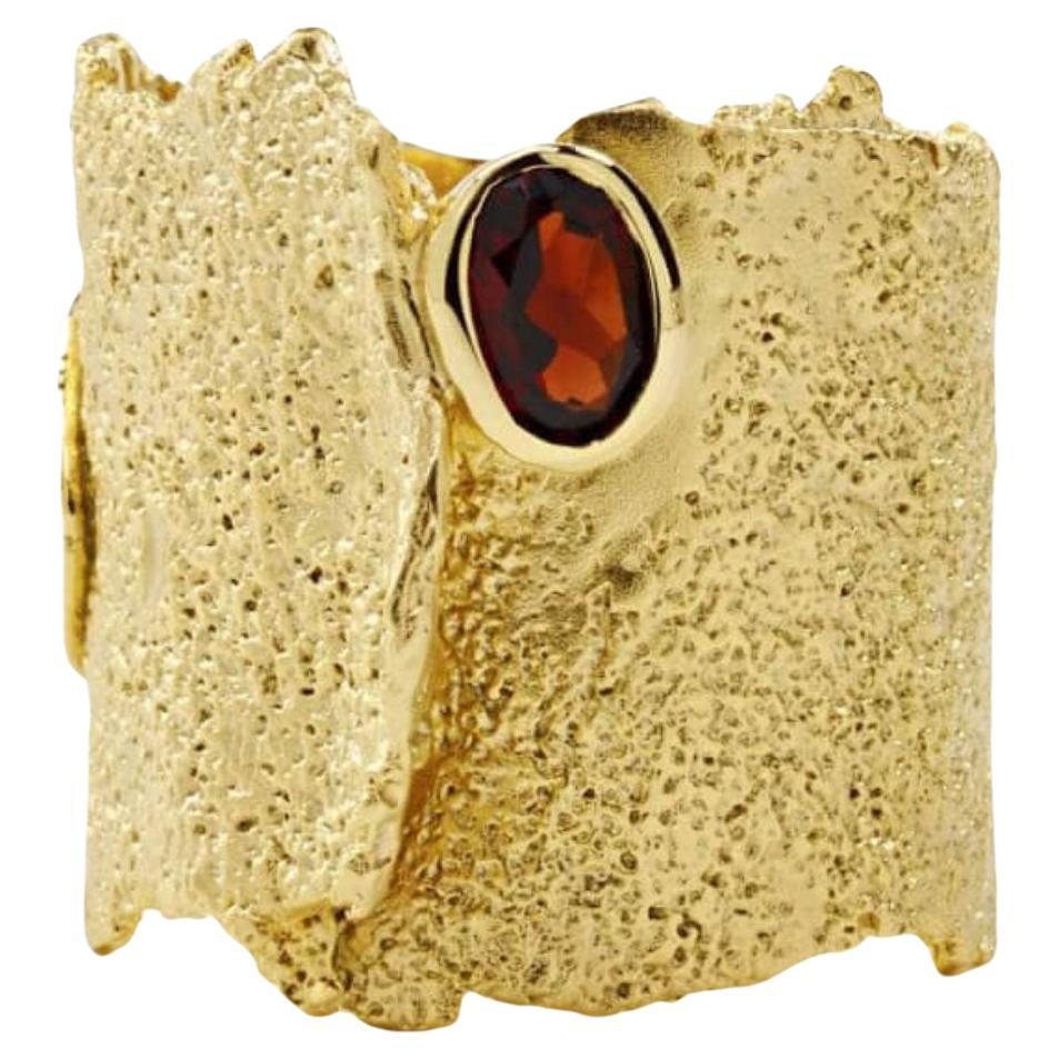 Deutscher Kabirski Otthild Ring aus versilbertem 18-karätigem Gold mit natürlichem Granat