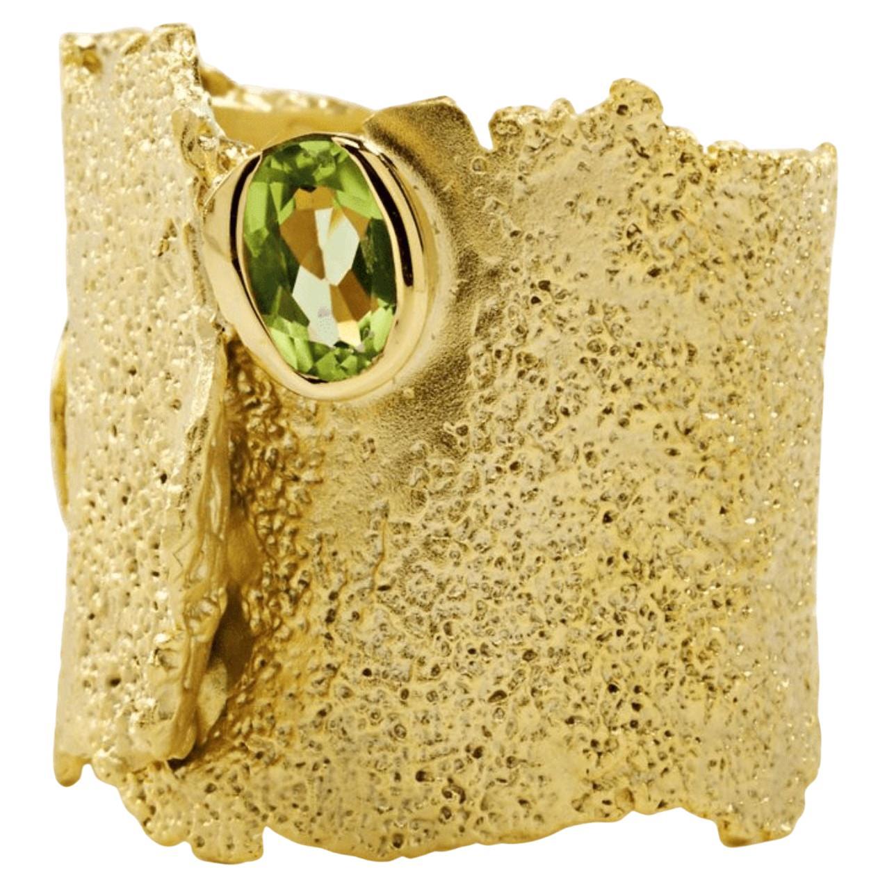 German Kabirski Otthild 18K Gold Plated Silver Ring with Natural Peridot