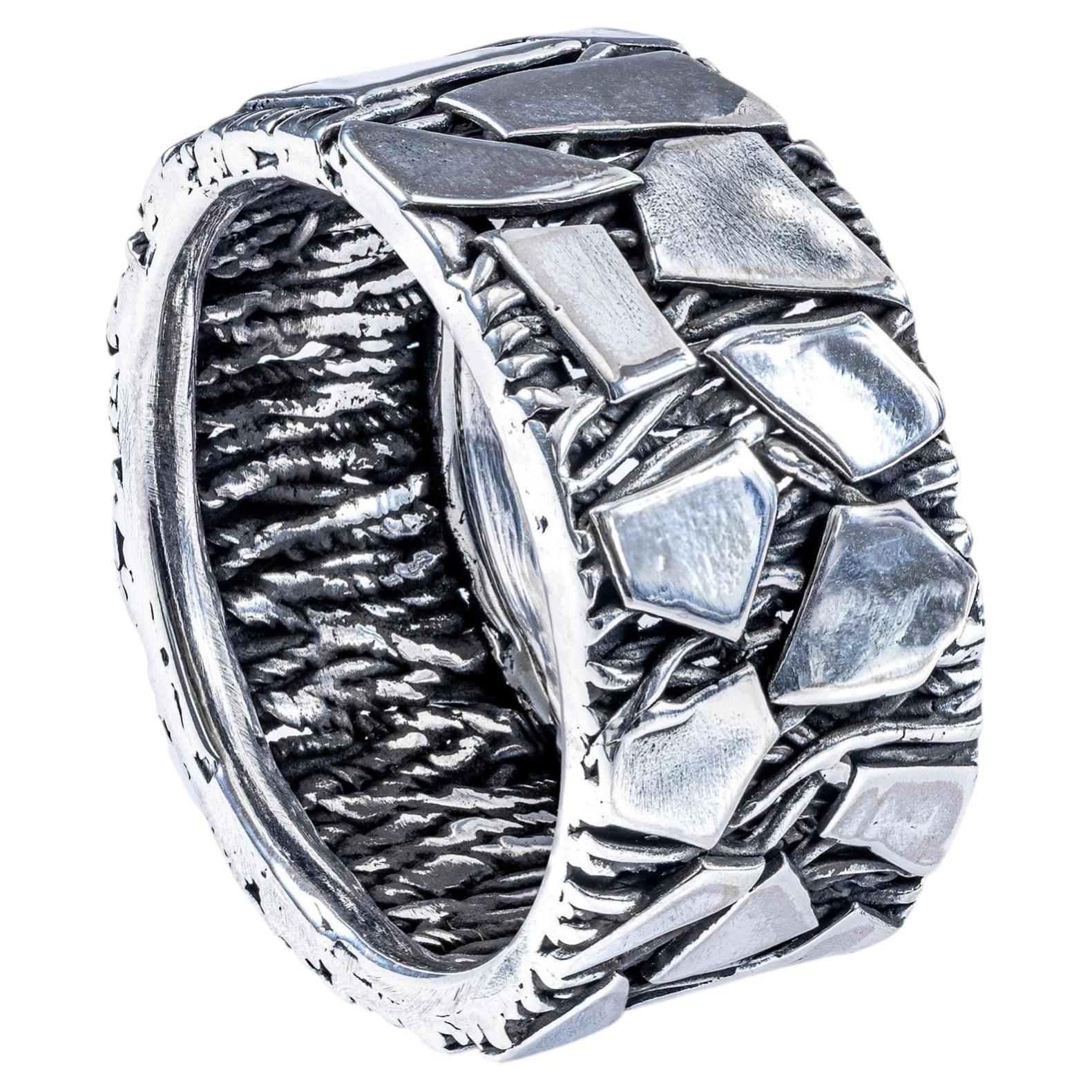 German Kabirski Pavois Oxidized 925 Sterling Silver Ring With Shard Like Texture