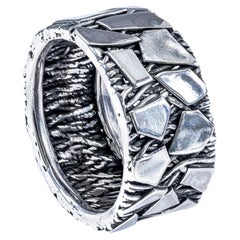 Deutscher Kabirski Pavois oxidierter 925 Sterling Silber Ring mit scherbenartiger Textur