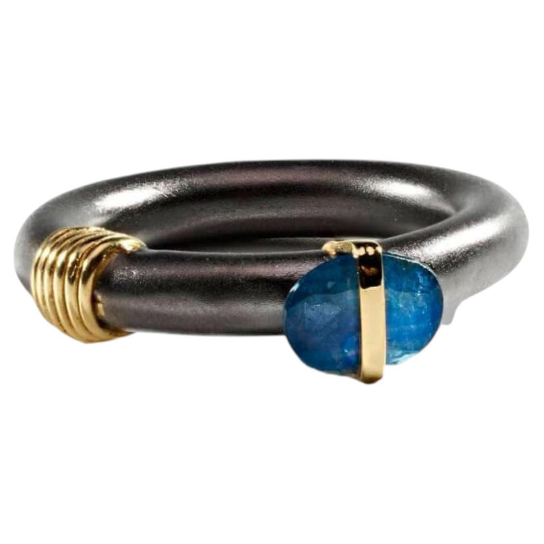 German Kabirski Picco Black Rhodium Plated 925 Silver Ring with Blue Sapphire
