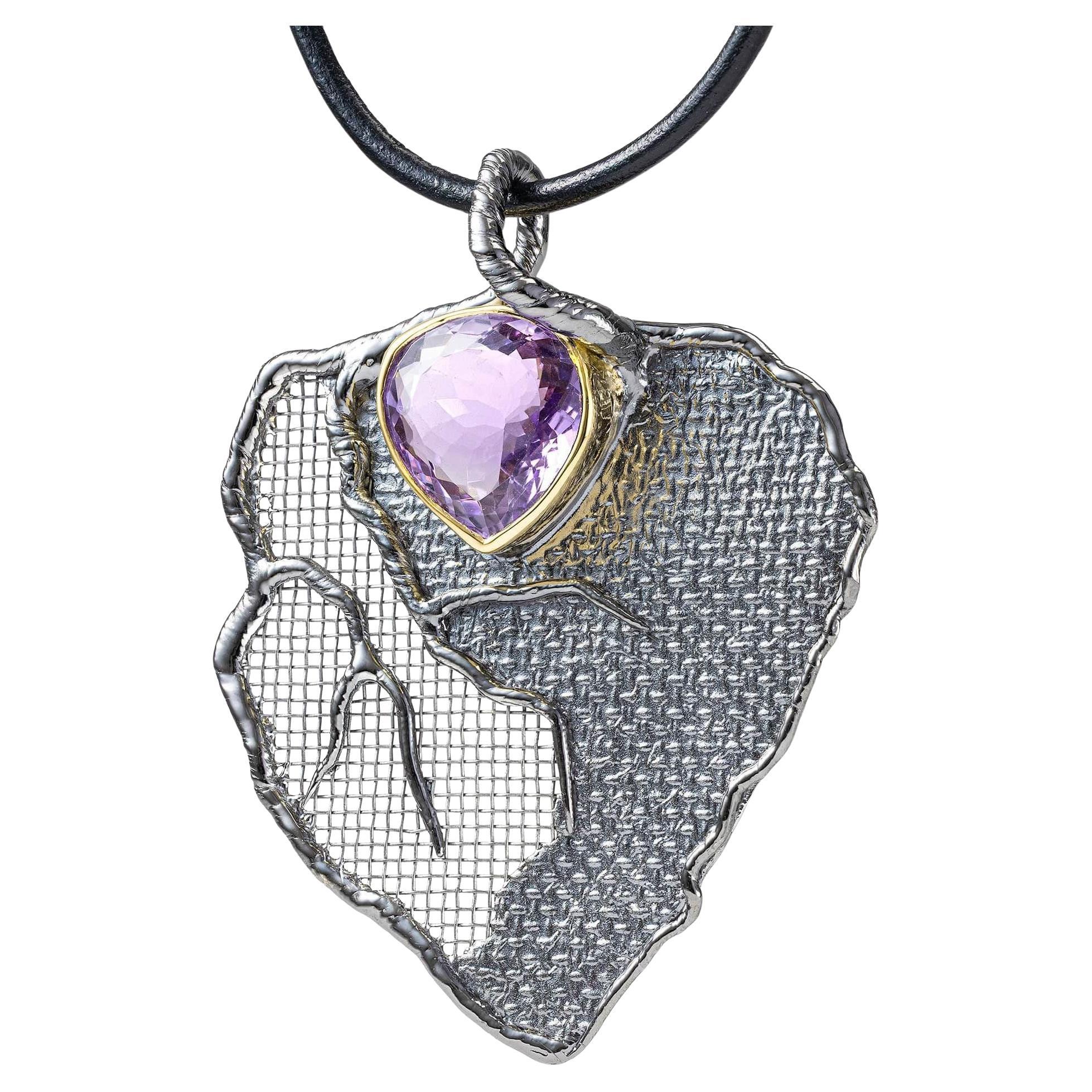 German Kabirski Pneuma Singular Edition Amethyst Silver 
Titanium Mesh Pendant en vente
