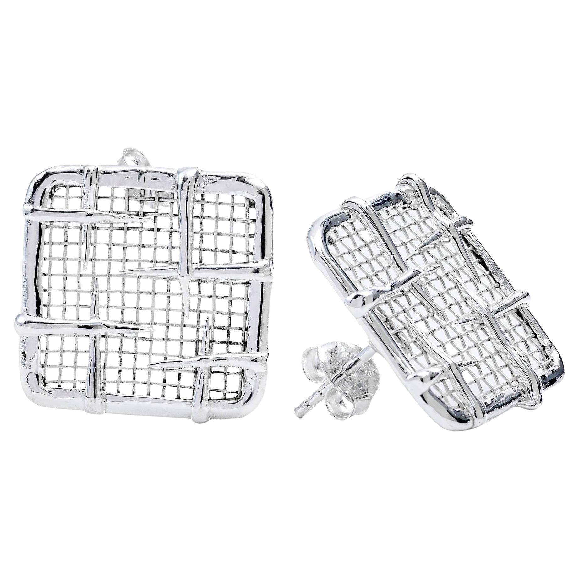 German Kabirski Resh Lightweight Silver 
Titanium Mesh Earrings