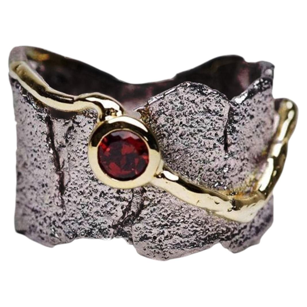 German Kabirski Revele 18K Gold Plated Silver Ring with Rhodolite Garnet
