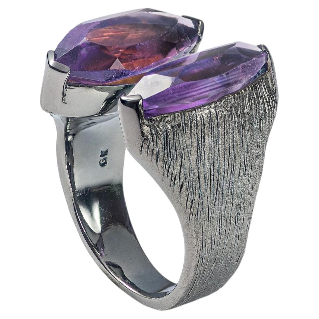 German Kabirski Roones Black Rhodium Plated Silver Ring With Amethyst